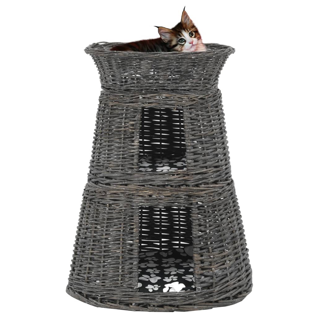 vidaXL 3dílný pelíšek pro kočky s poduškami šedý 47 x 34 x 60 cm vrba