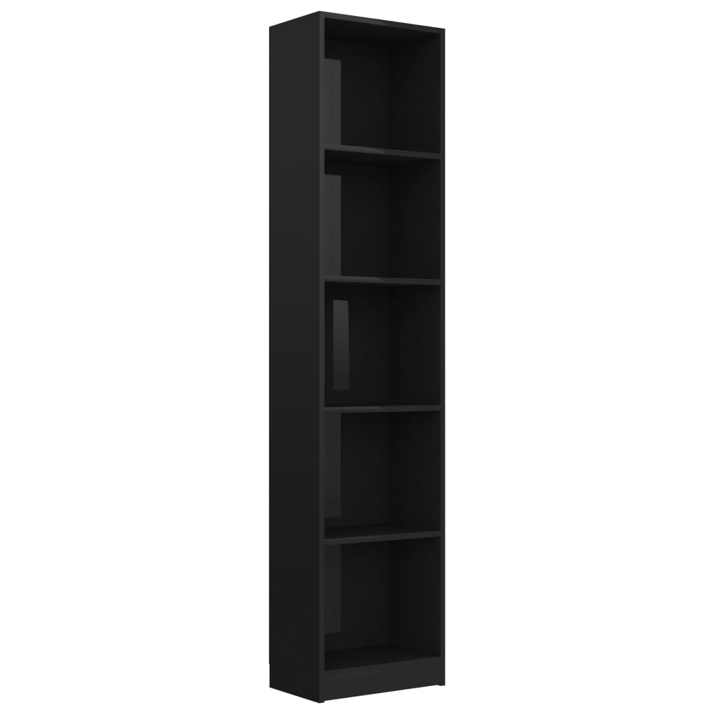 vidaXL Knihovna s 5 policemi černá vysoký lesk 40x24x175cm dřevotříska