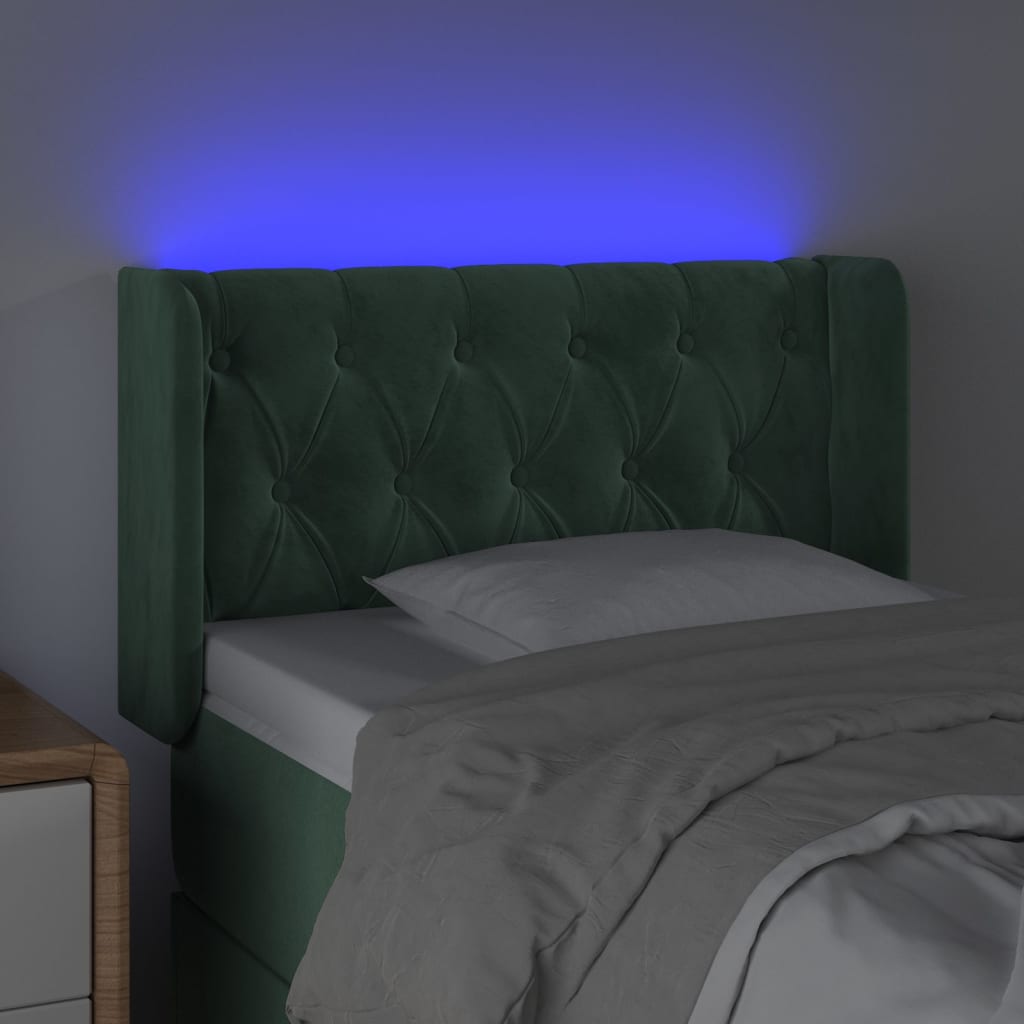 vidaXL Čelo postele s LED tmavě zelené 83 x 16 x 78/88 cm samet