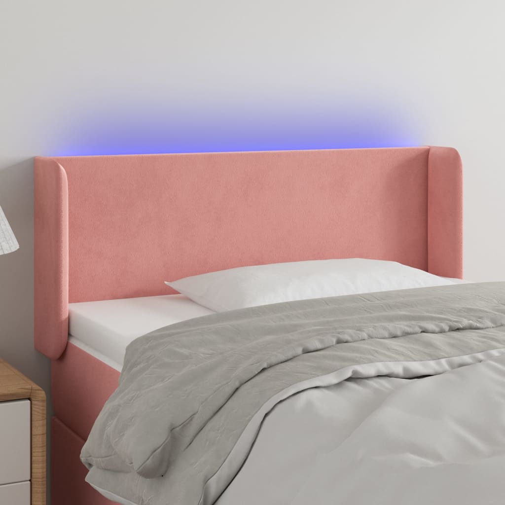 vidaXL Čelo postele s LED růžové 83 x 16 x 78/88 cm samet