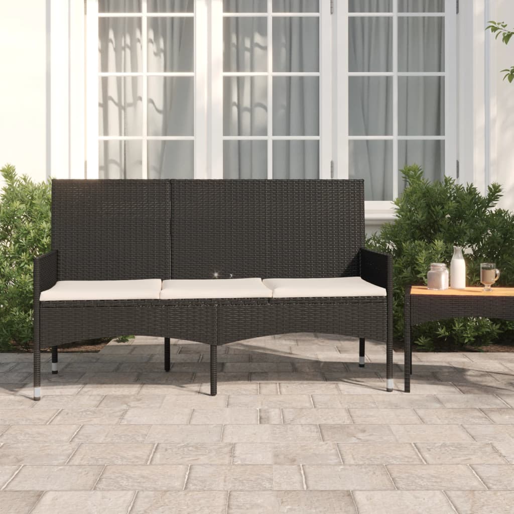 vidaXL 3místná zahradní lavice s poduškami černá polyratan