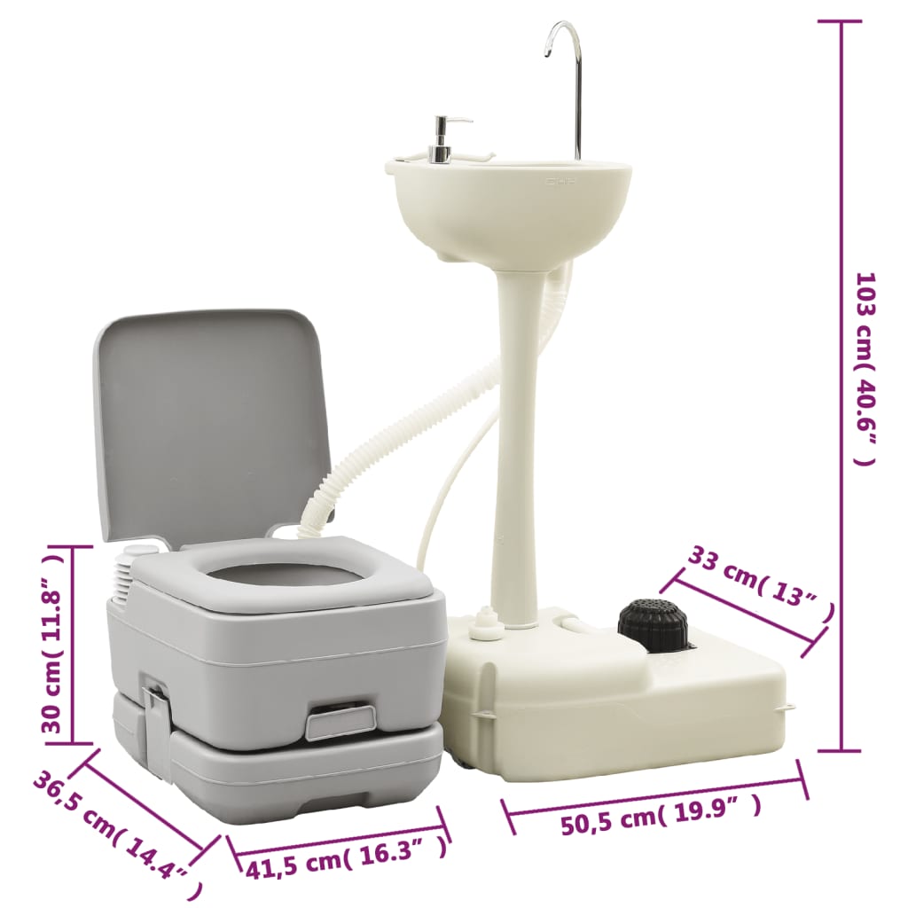 vidaXL Sada kempingového WC a stojanu na mytí rukou s nádržkou na vodu
