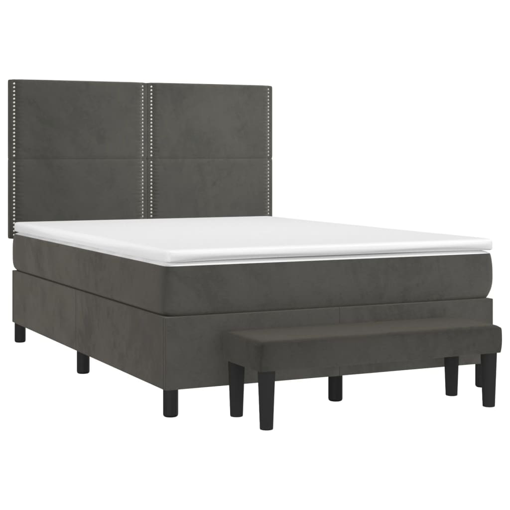 vidaXL Box spring postel s matrací tmavě šedý 140 x 190 cm samet