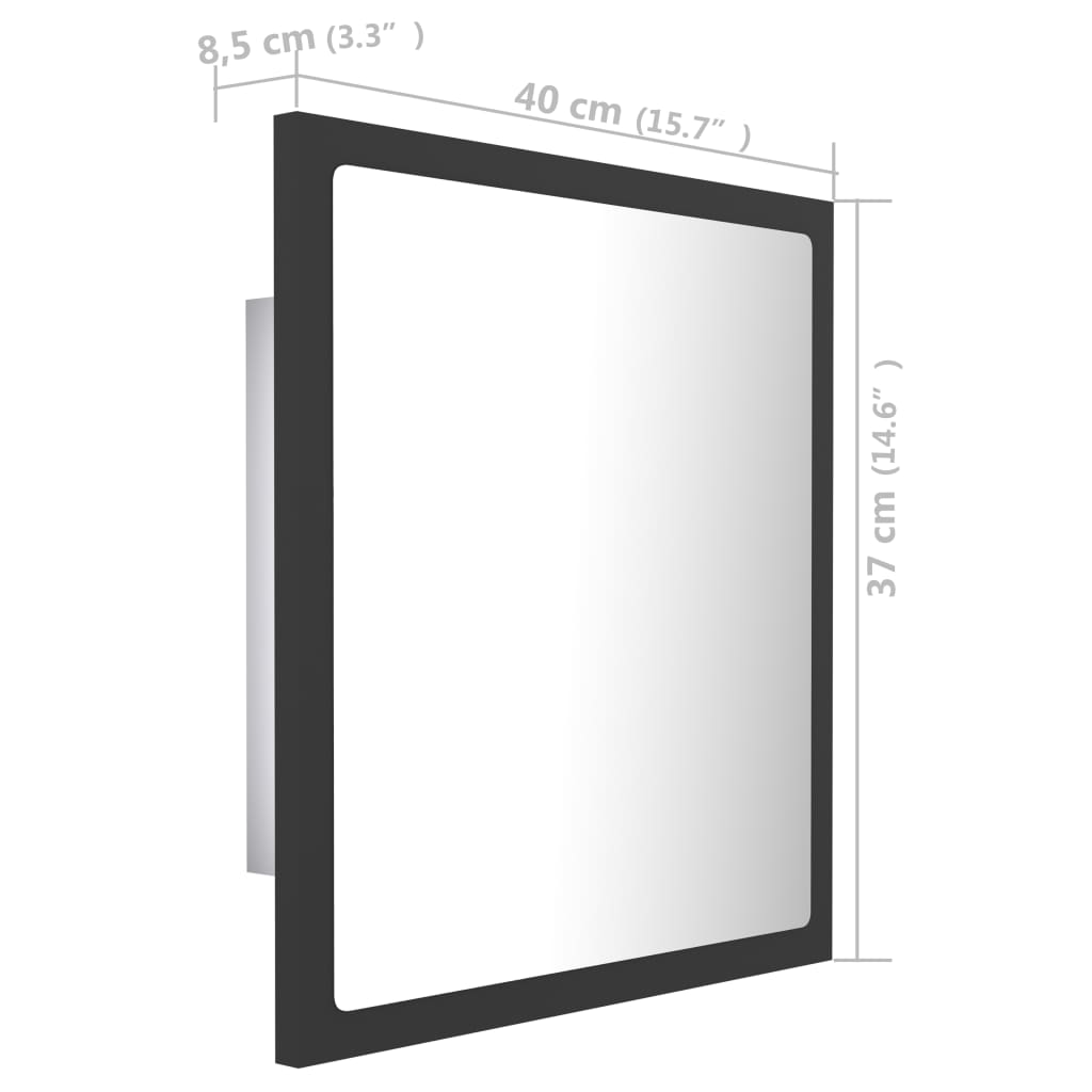 vidaXL LED koupelnové zrcadlo šedé 40 x 8,5 x 37 cm akrylové