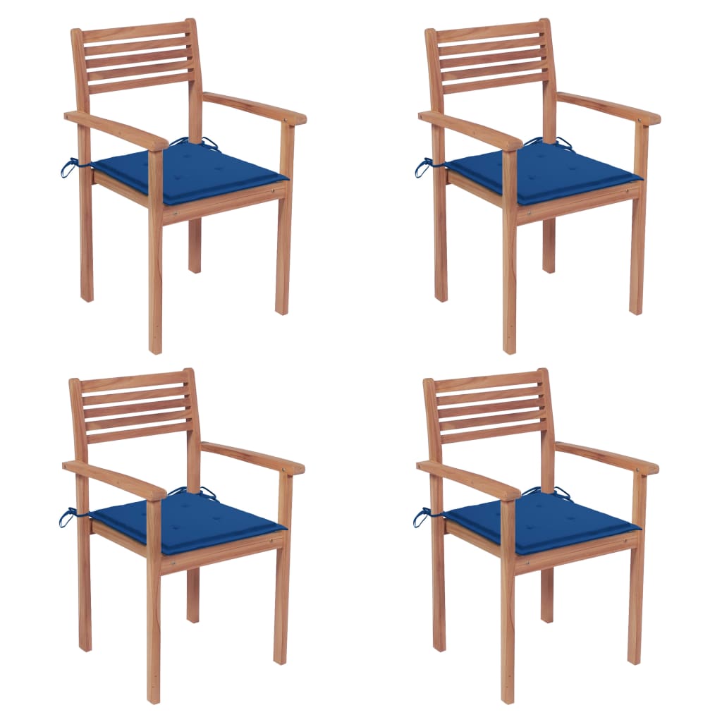 vidaXL Zahradní židle 4 ks královsky modré podušky masivní teak