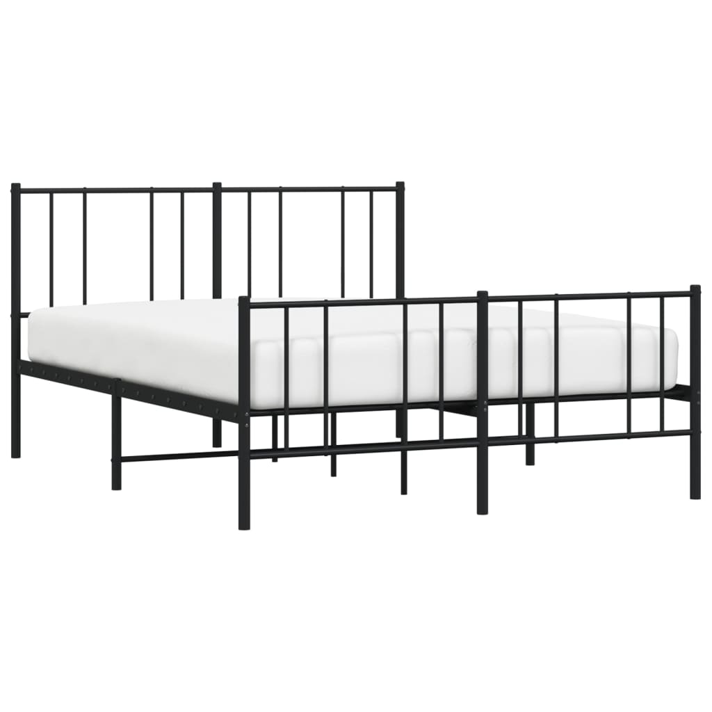 vidaXL Kovový rám postele s hlavovým a nožním čelem černý 135 x 190 cm
