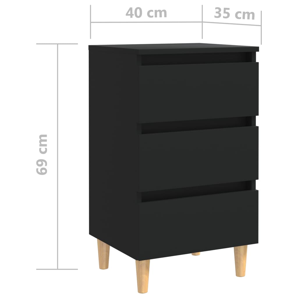 vidaXL Noční stolky s dřevěnými nohami 2 ks černé 40 x 35 x 69 cm