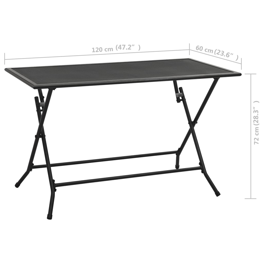 vidaXL Skládací pletivový stůl 120 x 60 x 72 cm ocel antracitový