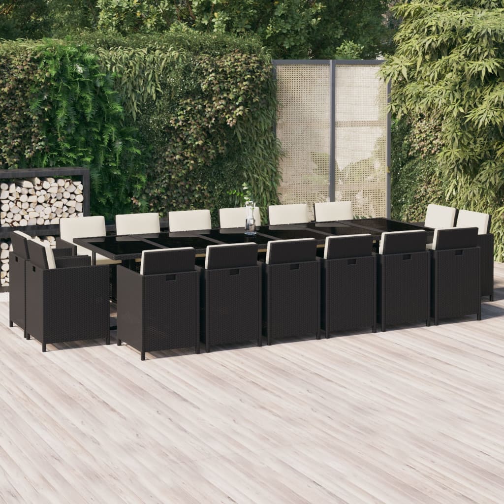 vidaXL 17dílný zahradní jídelní set s poduškami polyratan černý