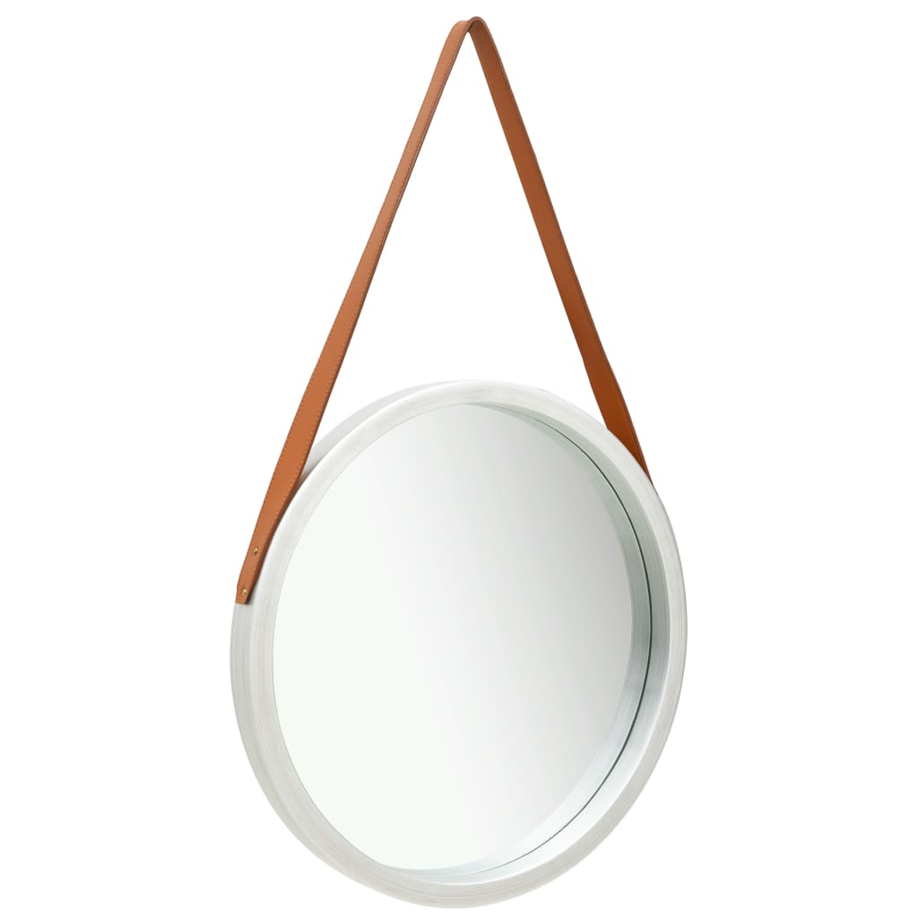 vidaXL Nástěnné zrcadlo s popruhem 50 cm stříbrné