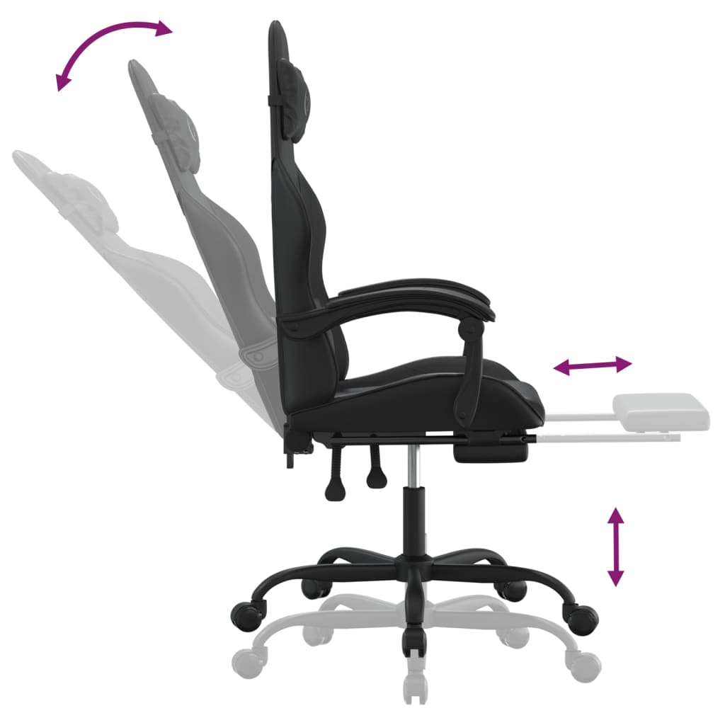 vidaXL Otočná herní židle s podnožkou černá umělá kůže