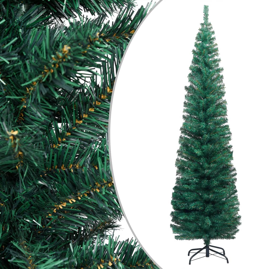 vidaXL Úzký umělý vánoční stromek s LED a stojanem zelený 180 cm PVC