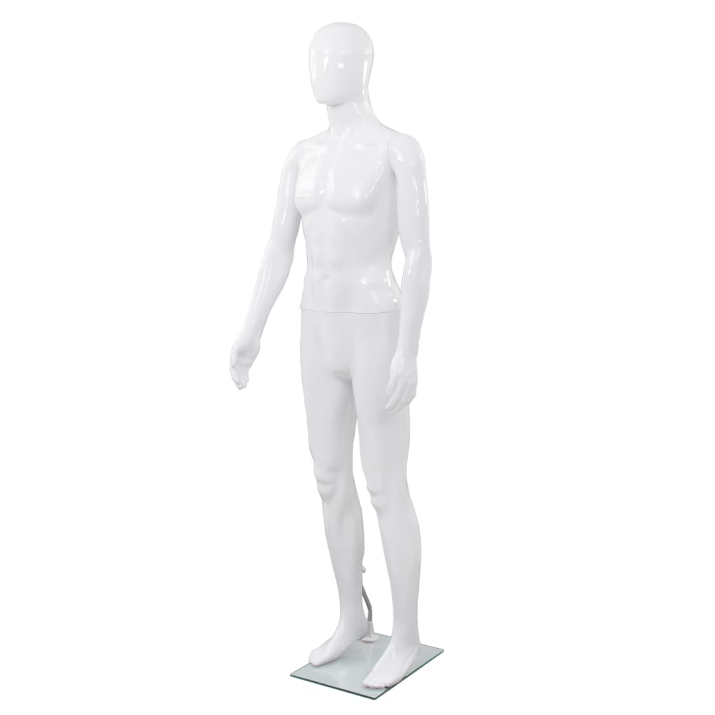 vidaXL Pánská figurína celá postava základna ze skla lesklá bílá 185cm