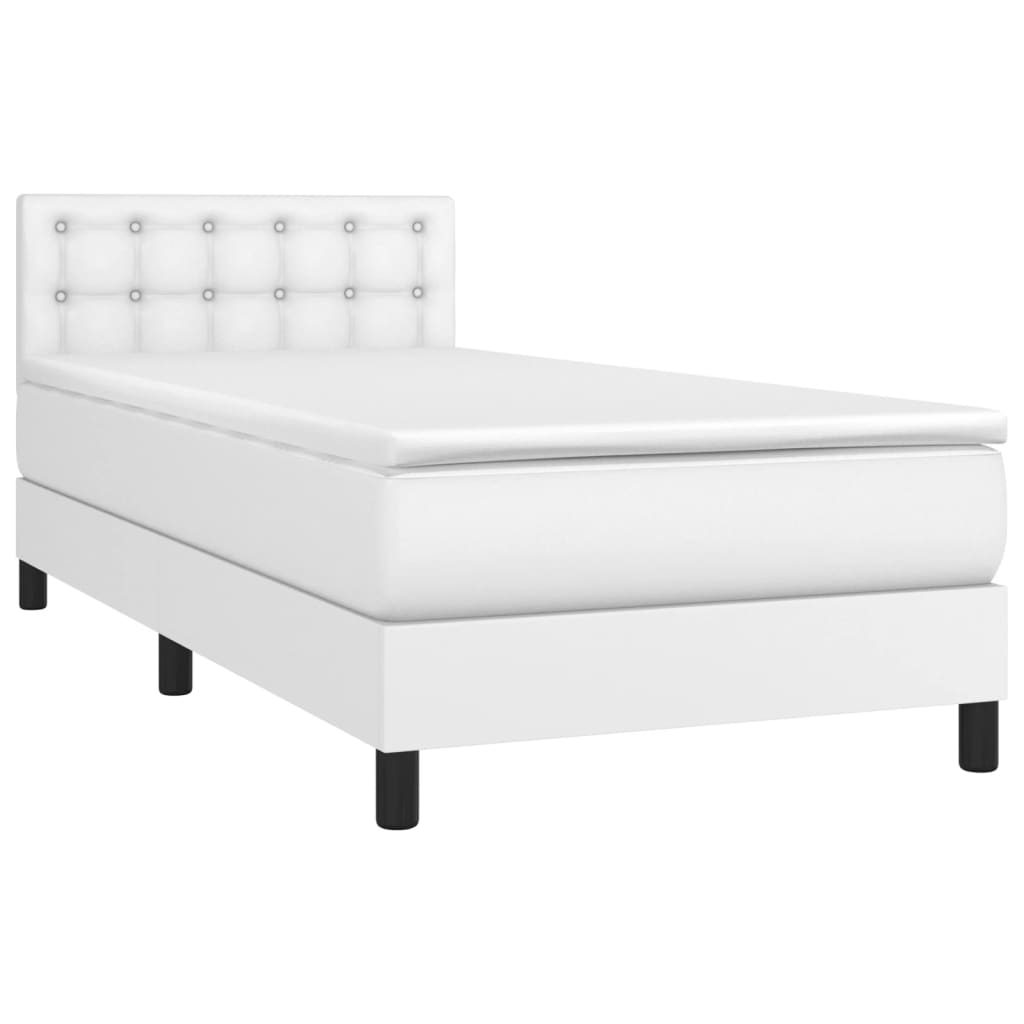 vidaXL Box spring postel s matrací a LED bílá 90x200 cm umělá kůže