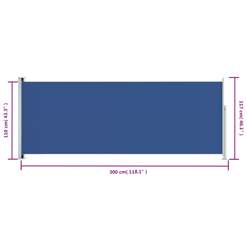 vidaXL Zatahovací boční markýza 117 x 300 cm modrá