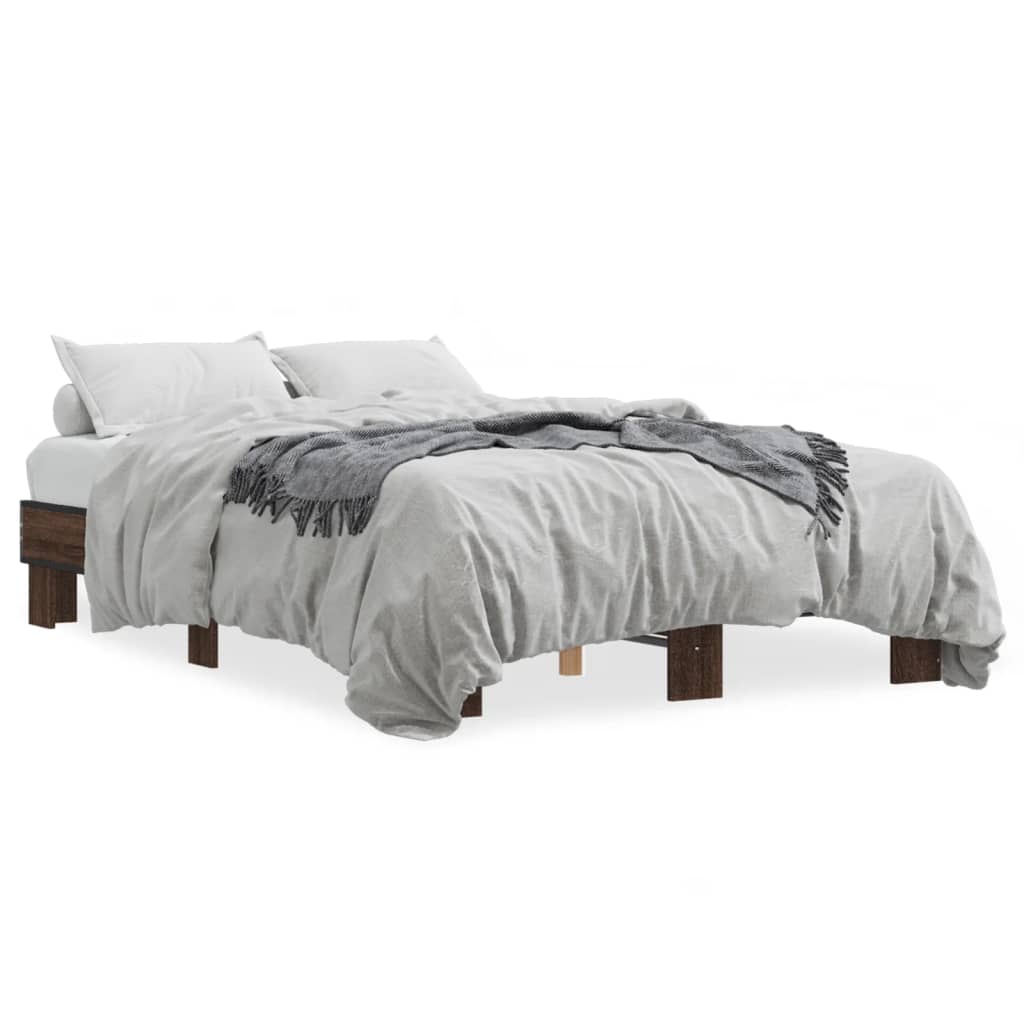 vidaXL Rám postele hnědý dub 135 x 190 cm kompozitní dřevo a kov