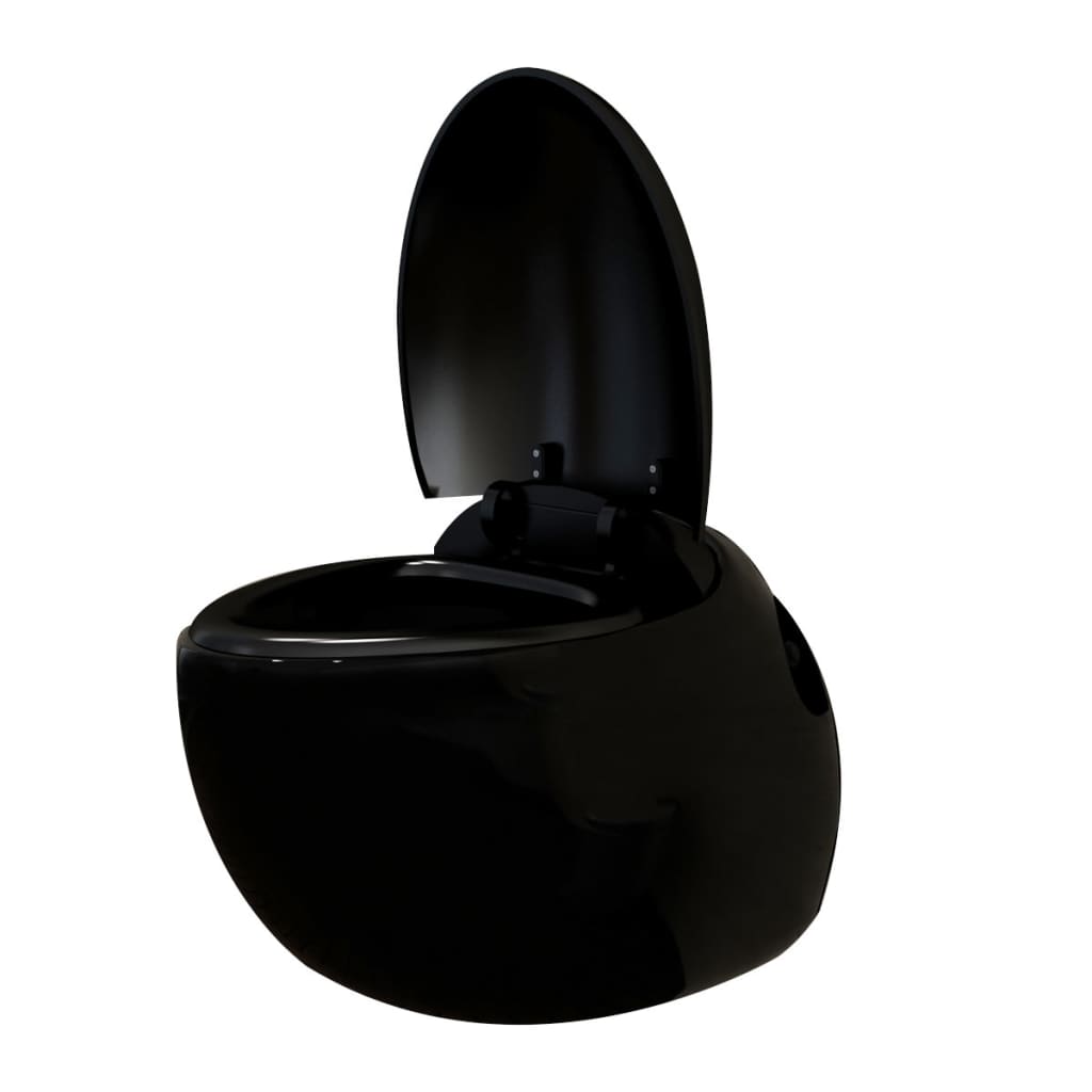 vidaXL Závěsná toaleta vejčitého tvaru, s podomítkovou nádržkou, černá