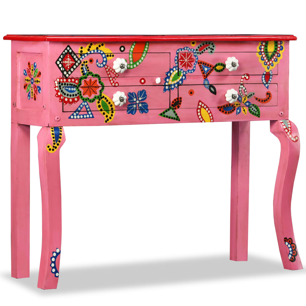 vidaXL Odkládací stolek, masivní mangovník, ručně malovaný, růžový