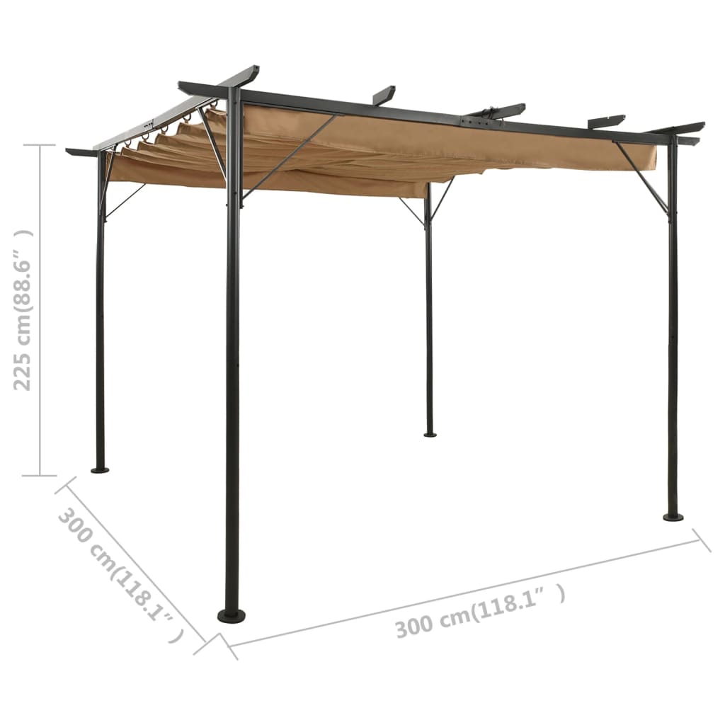 vidaXL Pergola se zatahovací střechou taupe 3 x 3 m ocel 180 g/m²