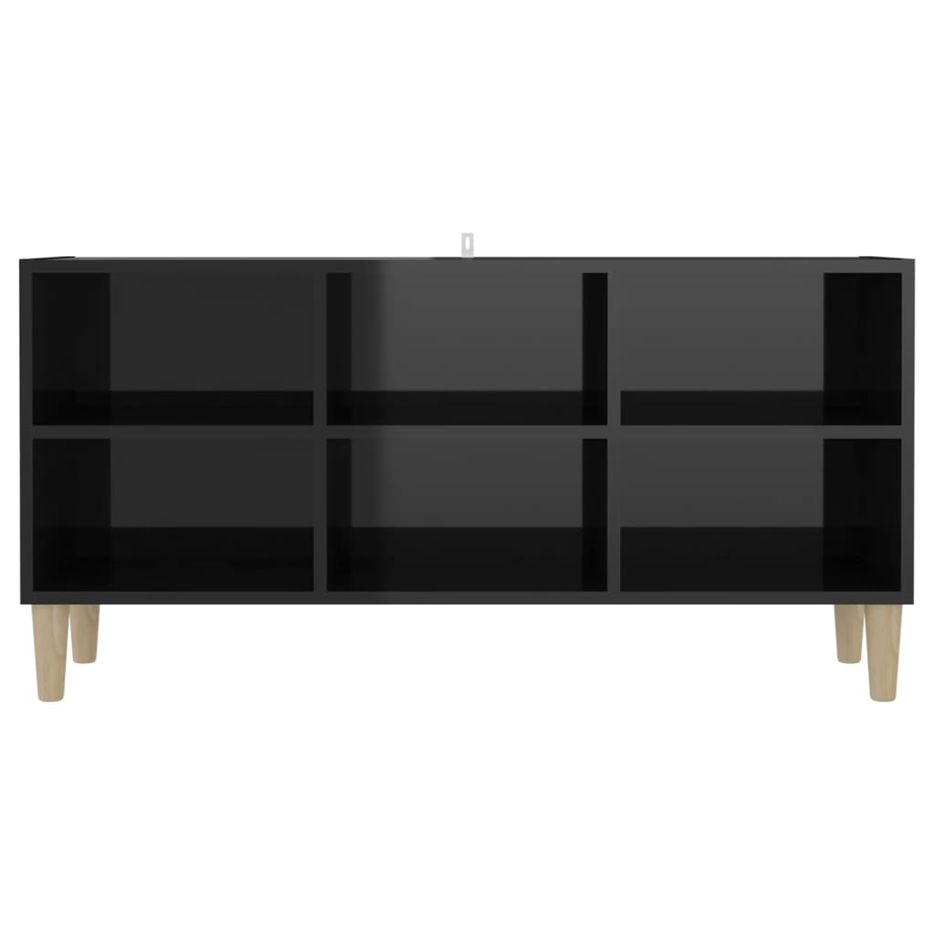 vidaXL TV stolek masivní dřevěné nohy vysoký lesk černý 103,5x30x50cm