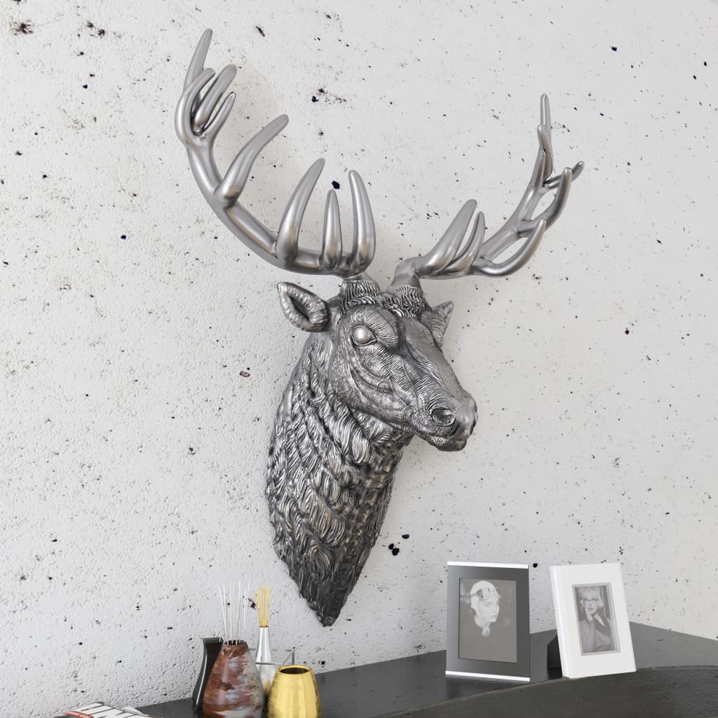 vidaXL Nástěnná dekorace jelení hlava hliníková stříbrná