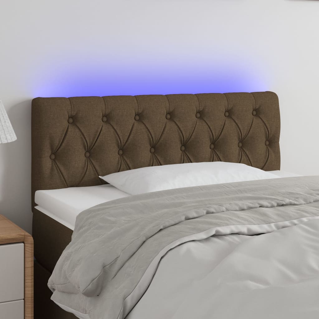 vidaXL Čelo postele s LED tmavě hnědé 100 x 7 x 78/88 cm textil