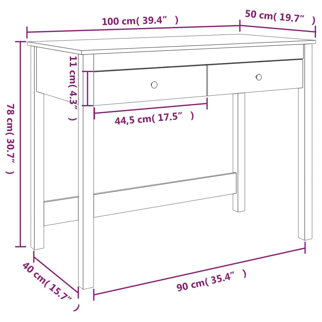 vidaXL Psací stůl se zásuvkami šedý 100x50x78 cm masivní borové dřevo