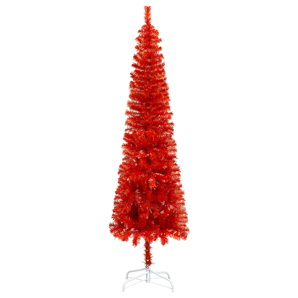 vidaXL Úzký vánoční stromek s LED a sadou koulí červený 150 cm