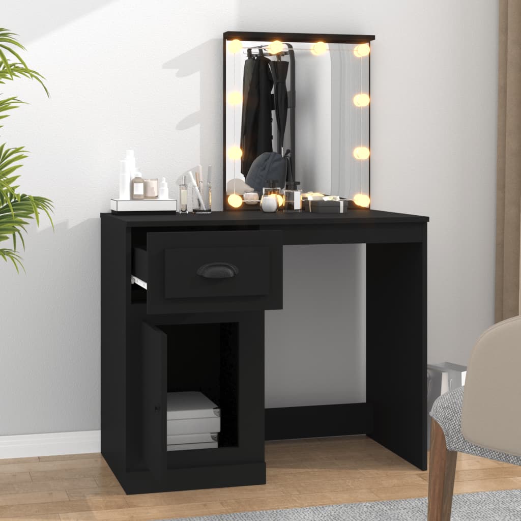 vidaXL Toaletní stolek s LED černý 90 x 50 x 132,5 cm kompozitní dřevo