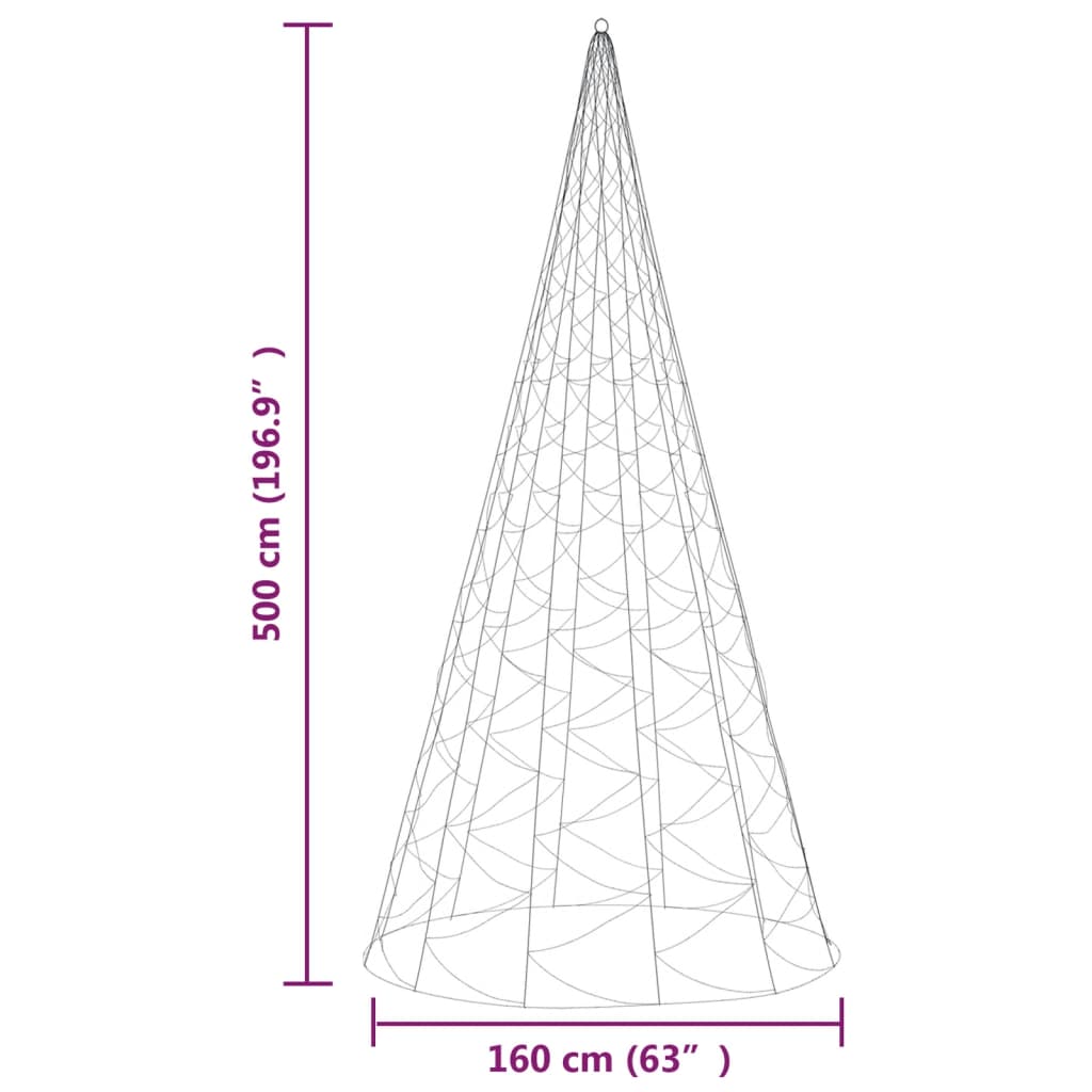 vidaXL Vánoční stromek na stožár 1 400 teple bílých LED diod 500 cm