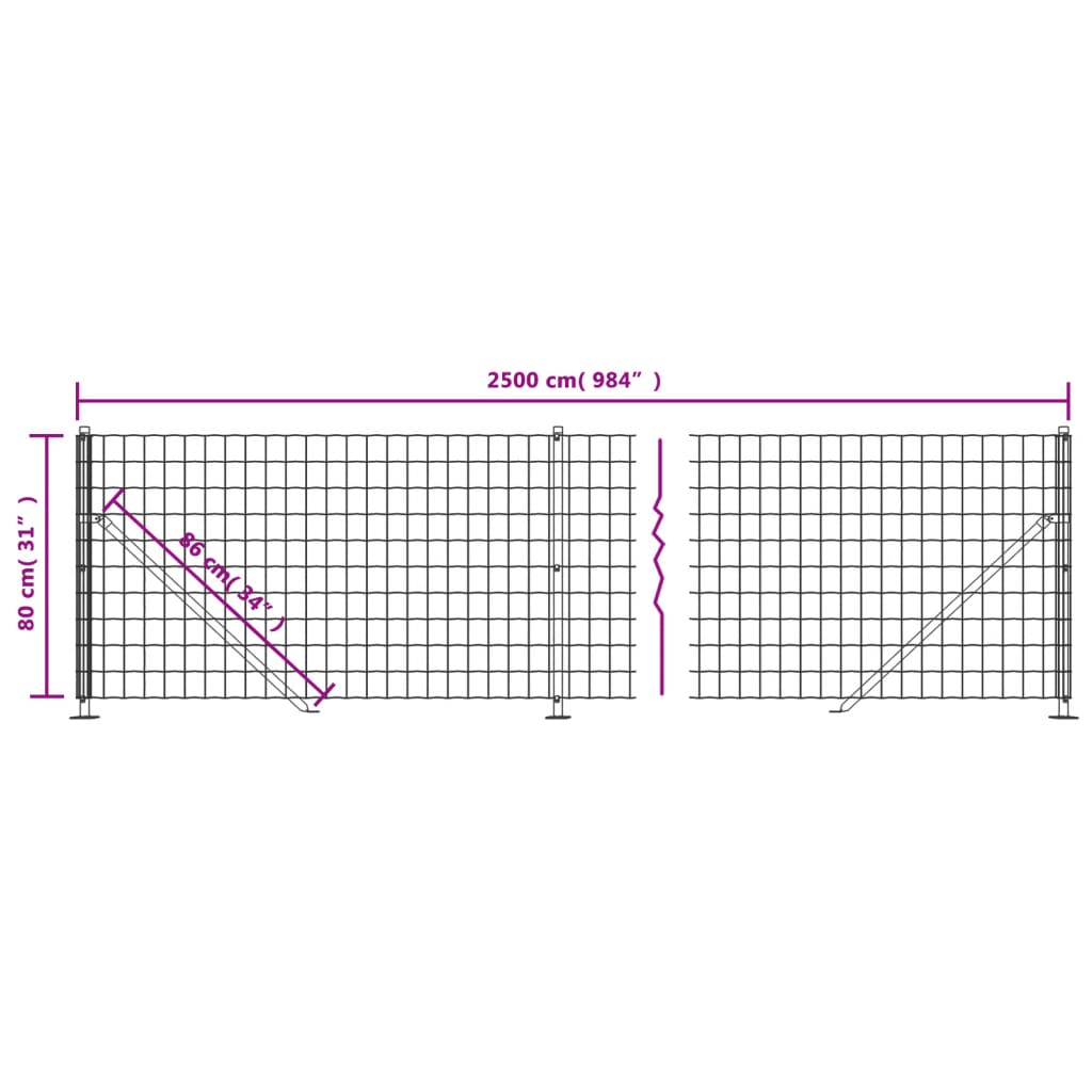 vidaXL Drátěný plot s přírubami antracitový 0,8 x 25 m