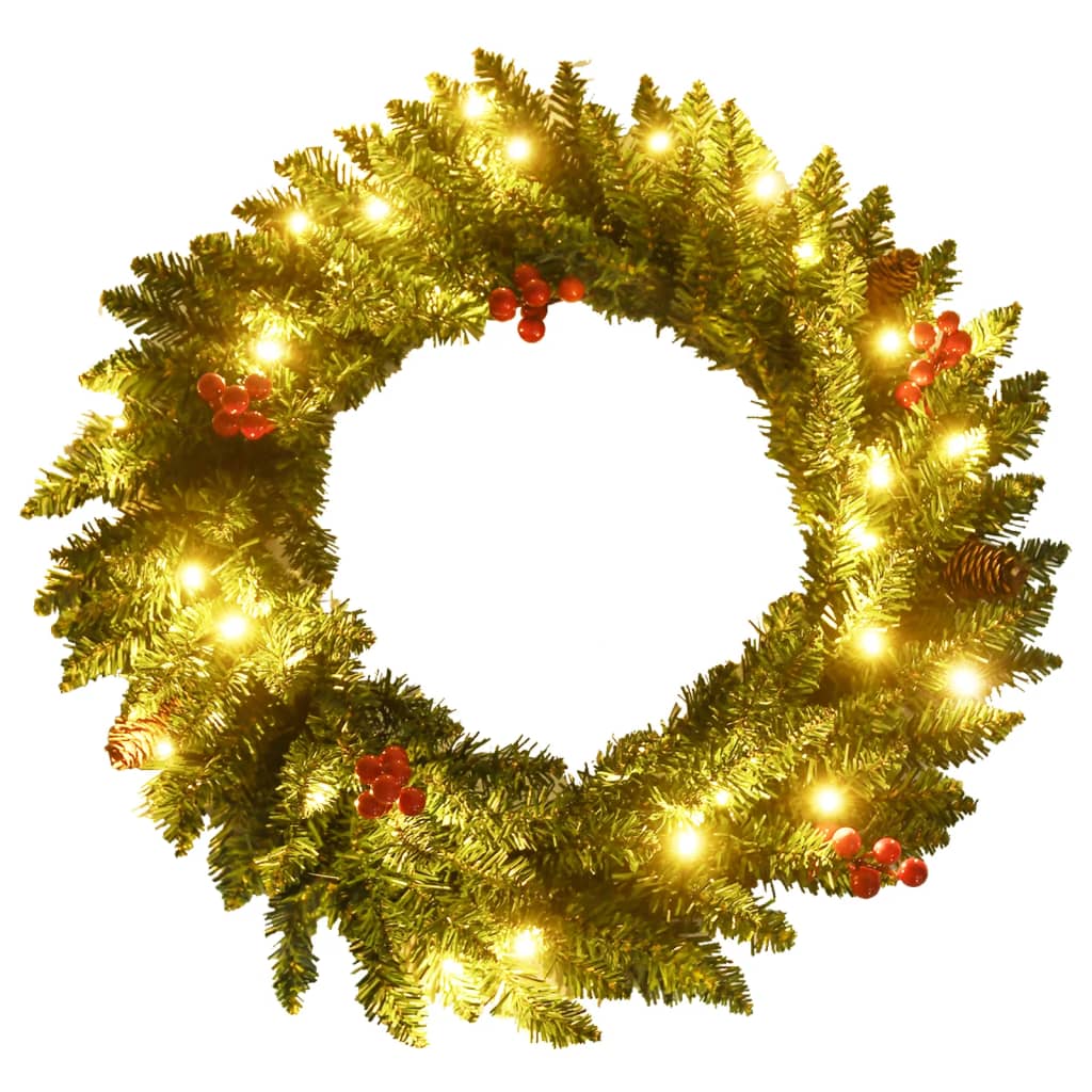 vidaXL Umělé vánoční stromky 2 ks s věncem, girlandou a LED diodami