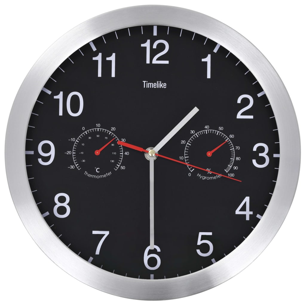 vidaXL Nástěnné hodiny strojek Quartz vlhkoměr a teploměr 30 cm černé