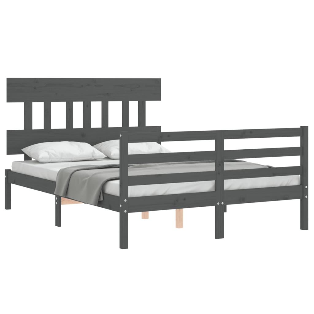 vidaXL Rám postele s čelem šedý 140 x 200 cm masivní dřevo