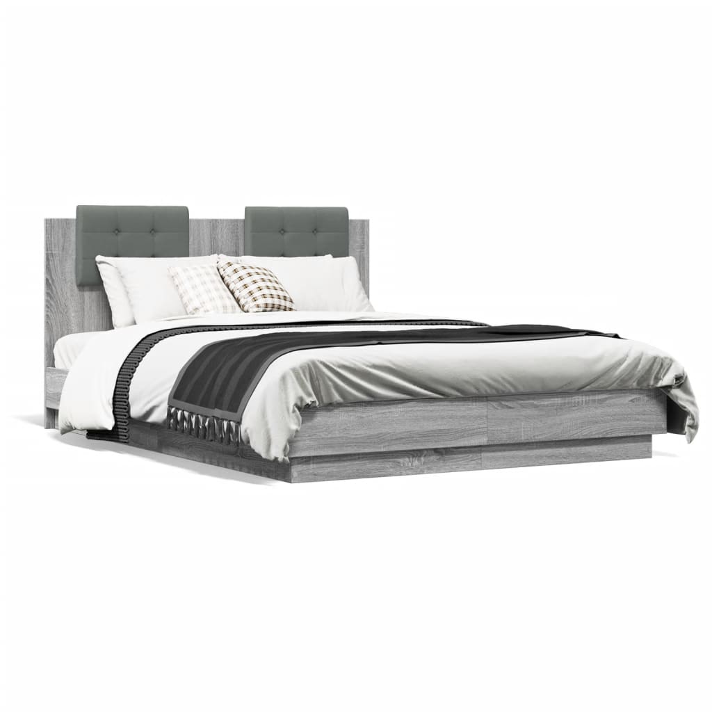 vidaXL Rám postele s čelem a LED osvětlením šedý sonoma 140x190 cm