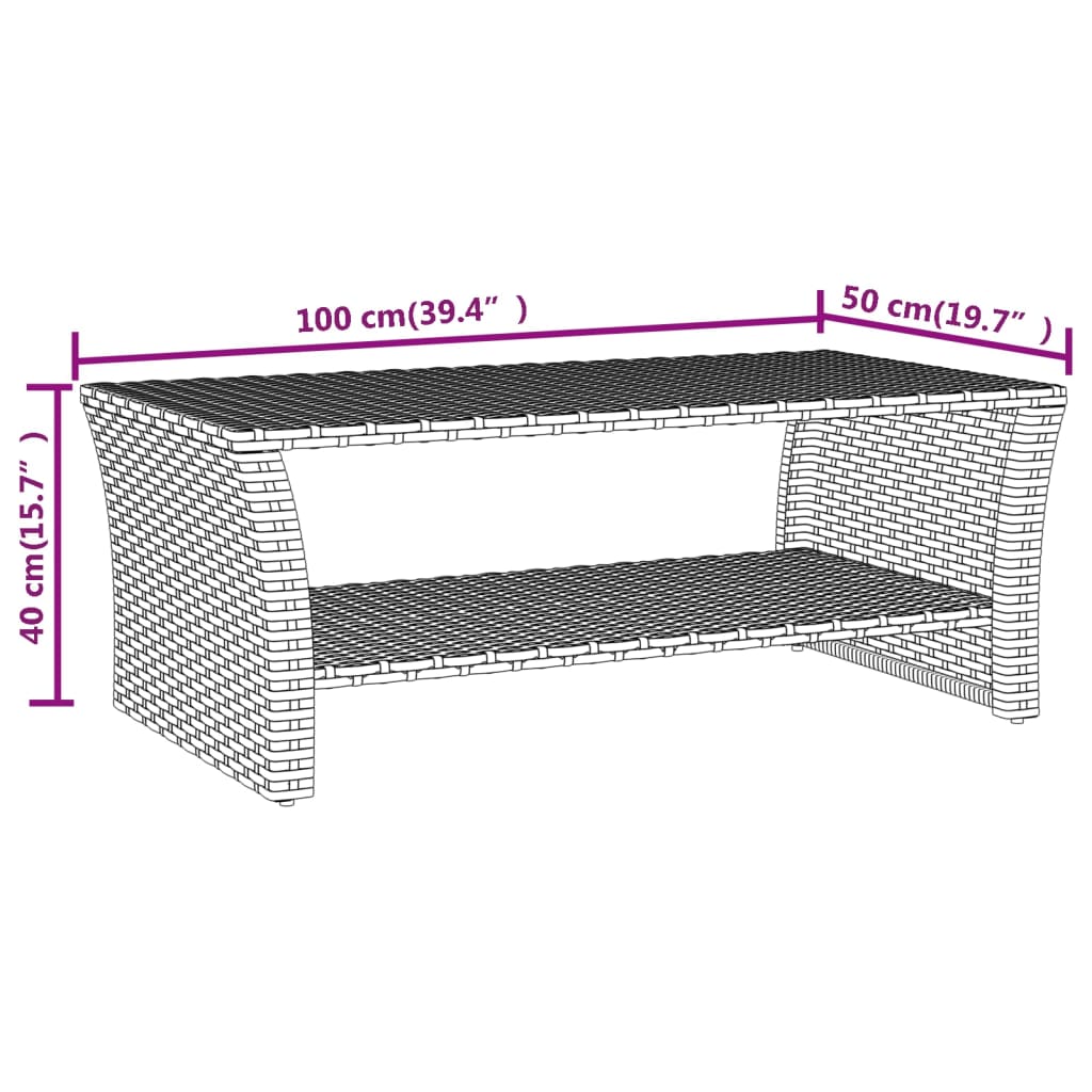 vidaXL Konferenční stolek černý 100 x 50 x 40 cm polyratan