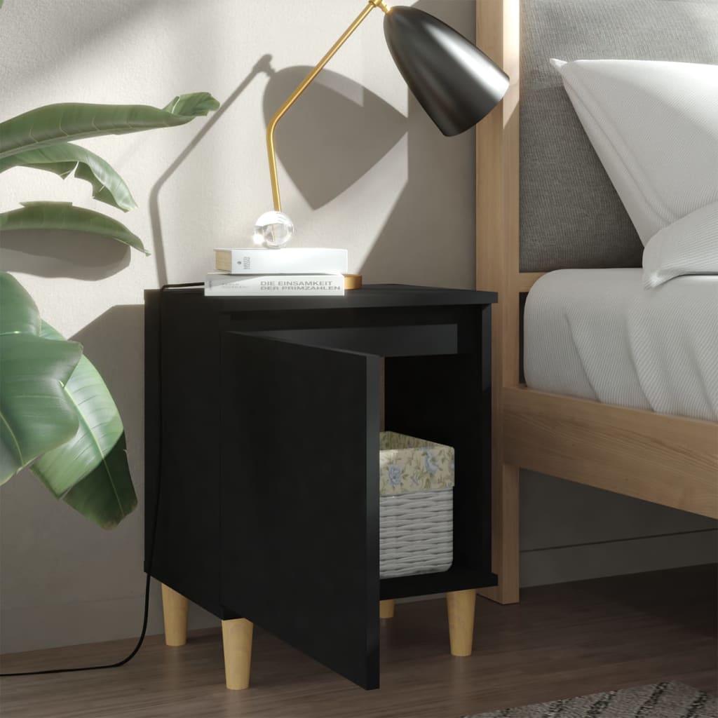 vidaXL Noční stolek s masivními dřevěnými nohami černý 40 x 30 x 50 cm