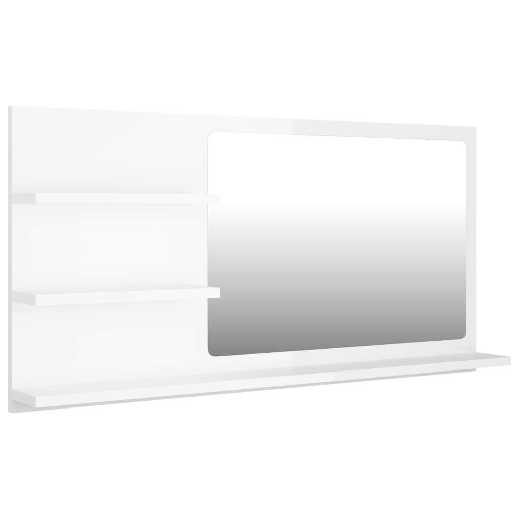 vidaXL Koupelnové zrcadlo bílé vysoký lesk 90x10,5x45 cm dřevotříska