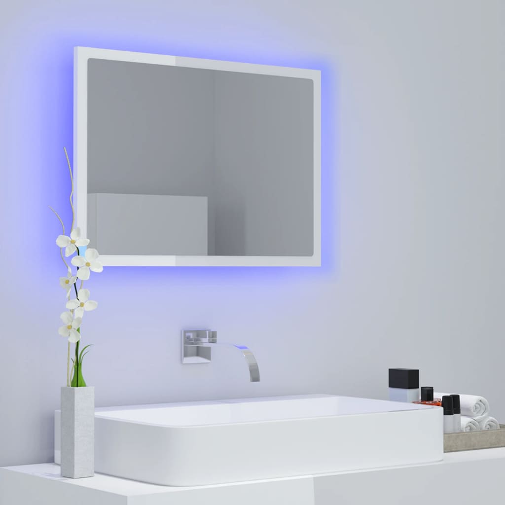 vidaXL LED koupelnové zrcadlo bílé vysoký lesk 60x8,5x37 cm akrylové