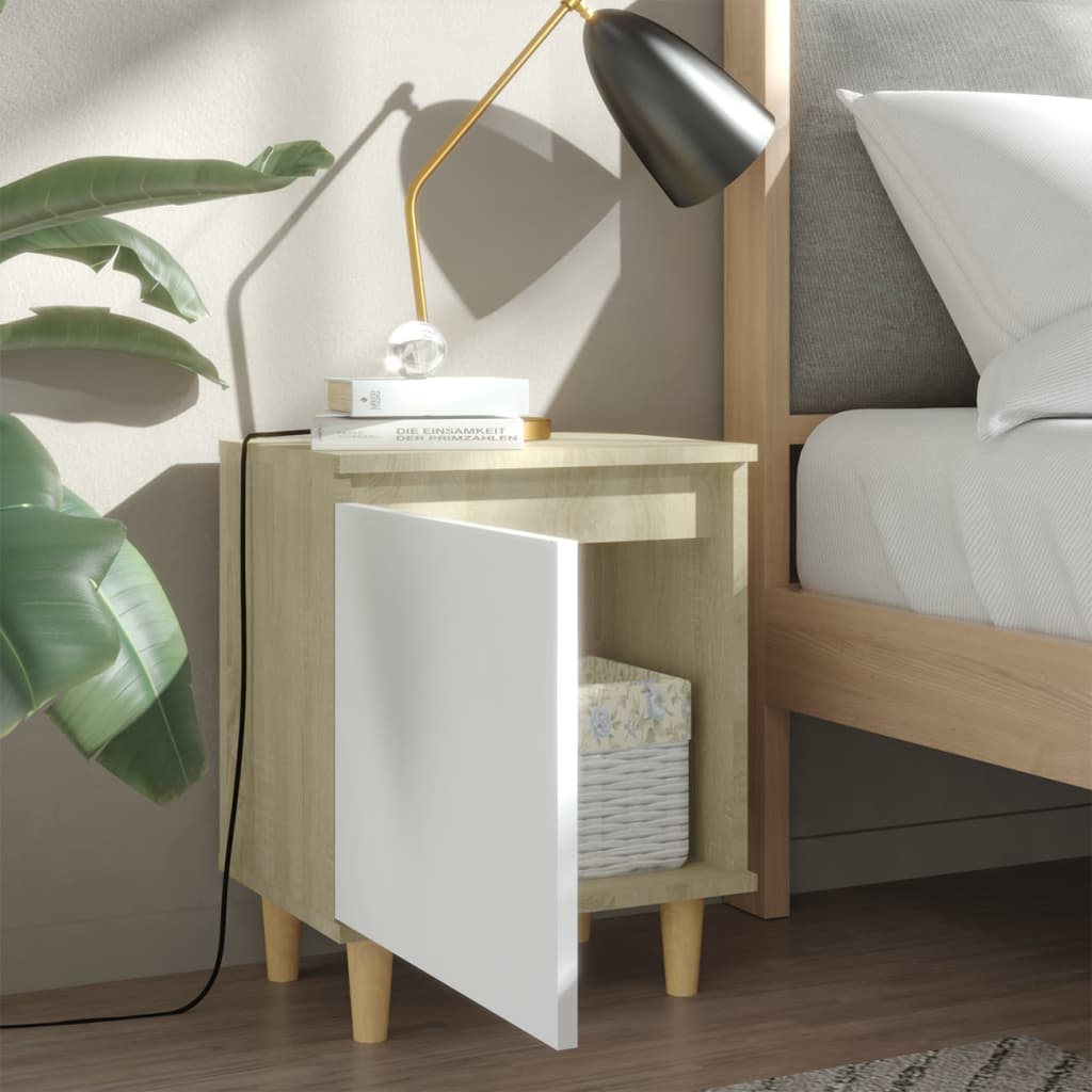 vidaXL Noční stolek s dřevěnými nohami dub sonoma a bílý 40x30x50 cm