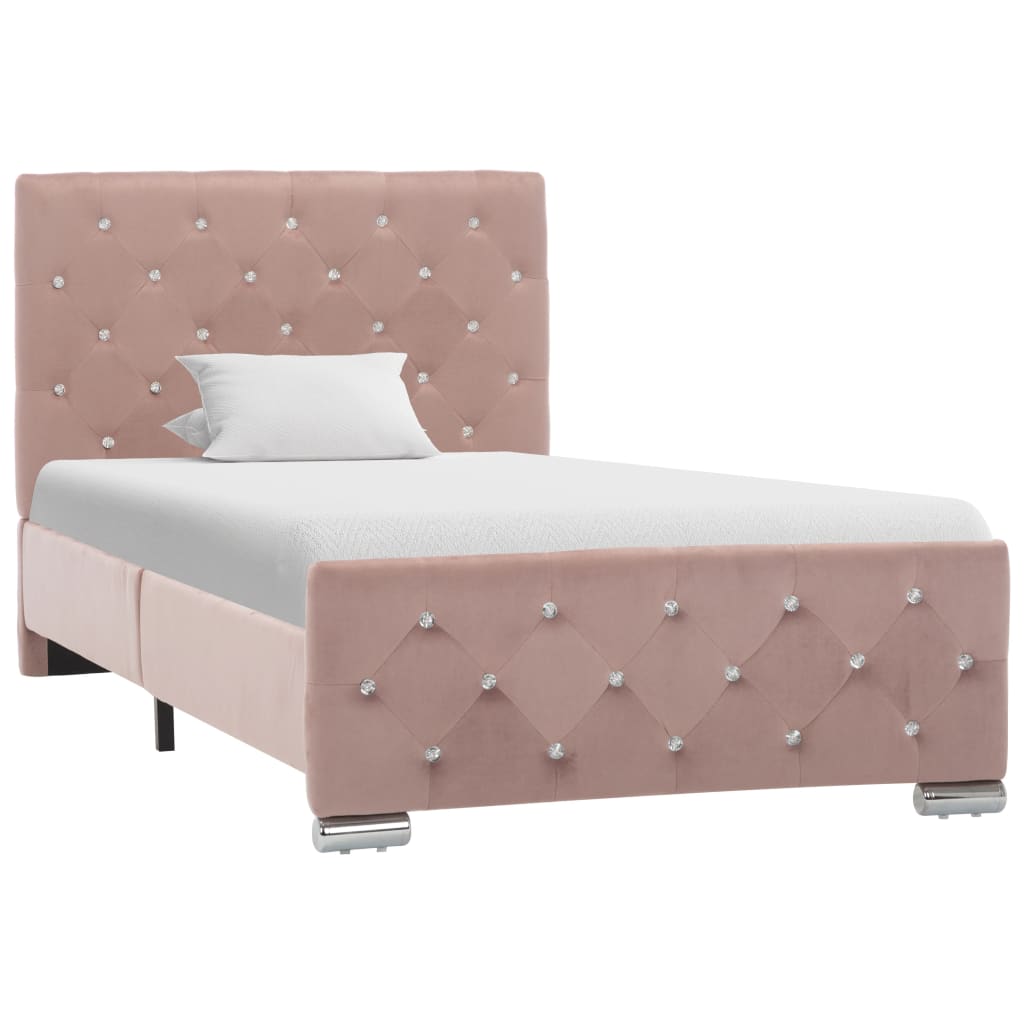 vidaXL Rám postele růžový samet 90 x 200 cm