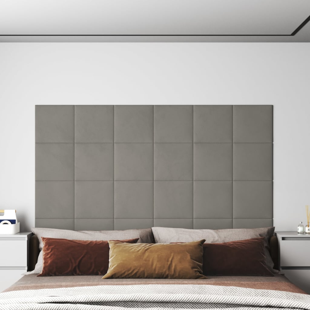 vidaXL Nástěnné panely 12 ks světle šedé 30 x 30 cm samet 1,08 m²