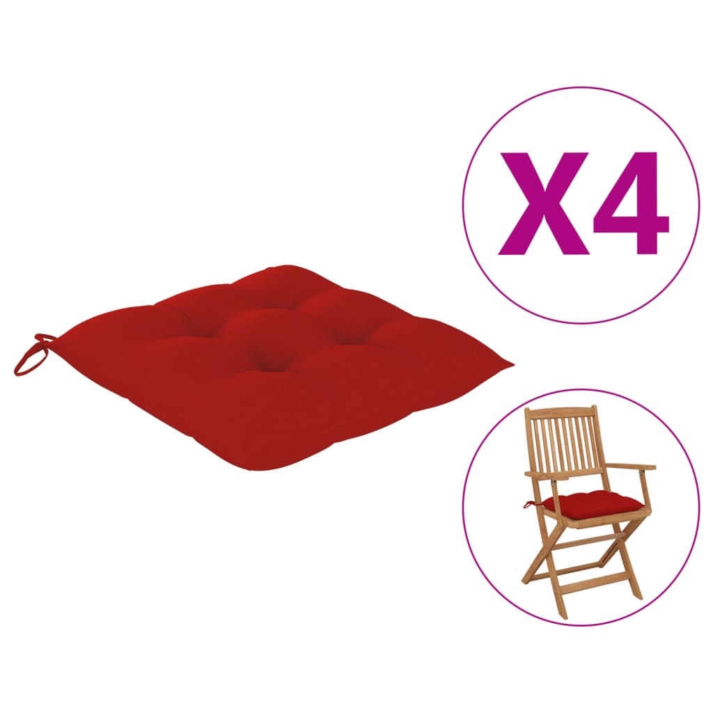 vidaXL Polstry na židle, 4 ks, červené, 40x40x8 cm