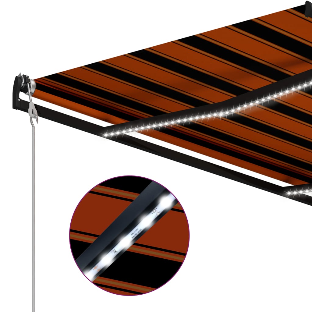 vidaXL Zatahovací markýza senzor větru a LED 600x300 cm oranžovo-hnědá