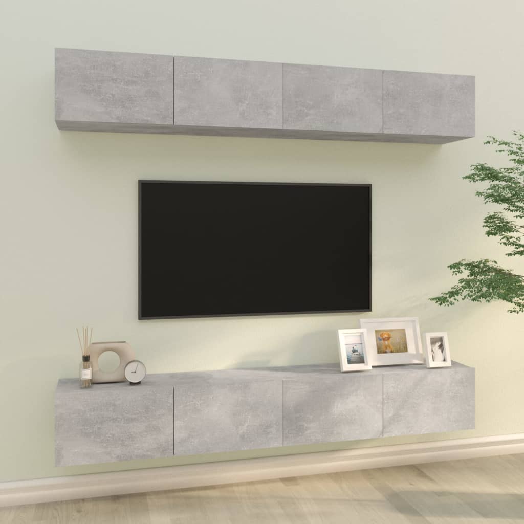 vidaXL Nástěnné TV skříňky 4 ks betonově šedé 100 x 30 x 30 cm