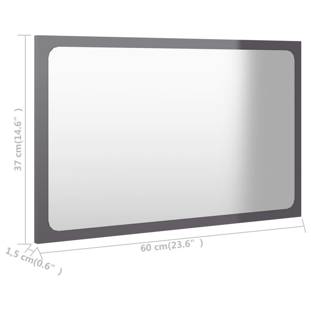 vidaXL Koupelnové zrcadlo šedé vysoký lesk 60x1,5x37 cm dřevotříska