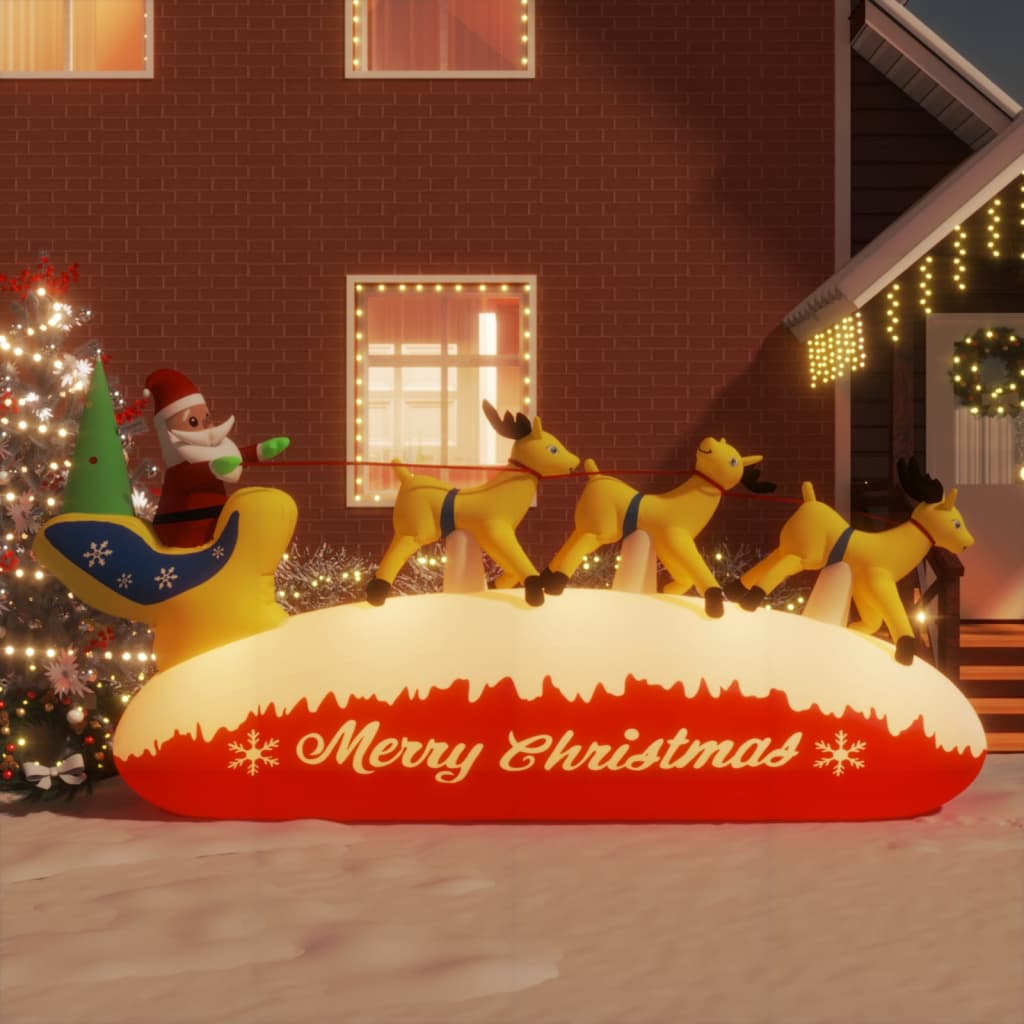 vidaXL Vánoční nafukovací Santa a sobi s LED diodami 145 cm