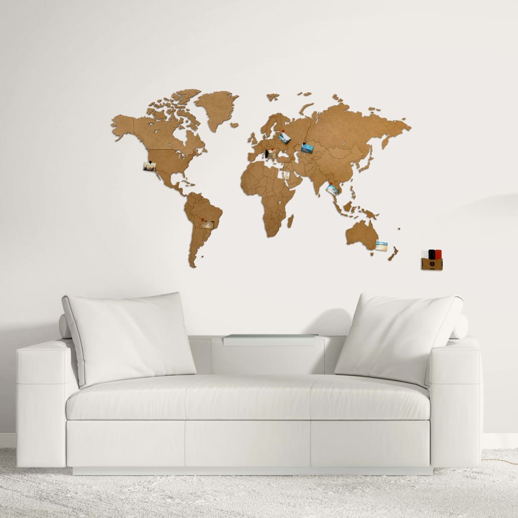 MiMi Innovations Dřevěná nástěnná mapa světa Luxury hnědá 130 x 78 cm