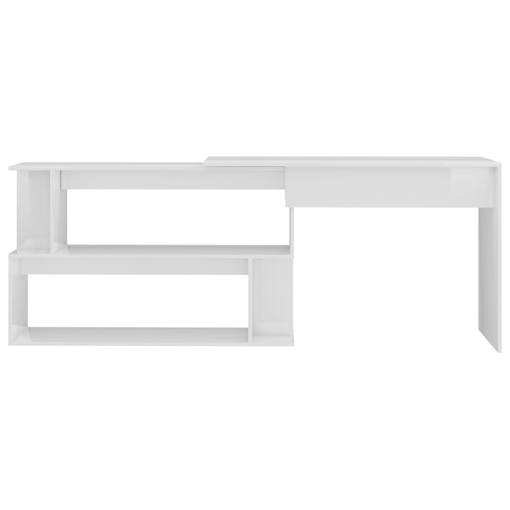 vidaXL Rohový psací stůl bílý vysoký lesk 200 x 50 x 76 cm dřevotříska