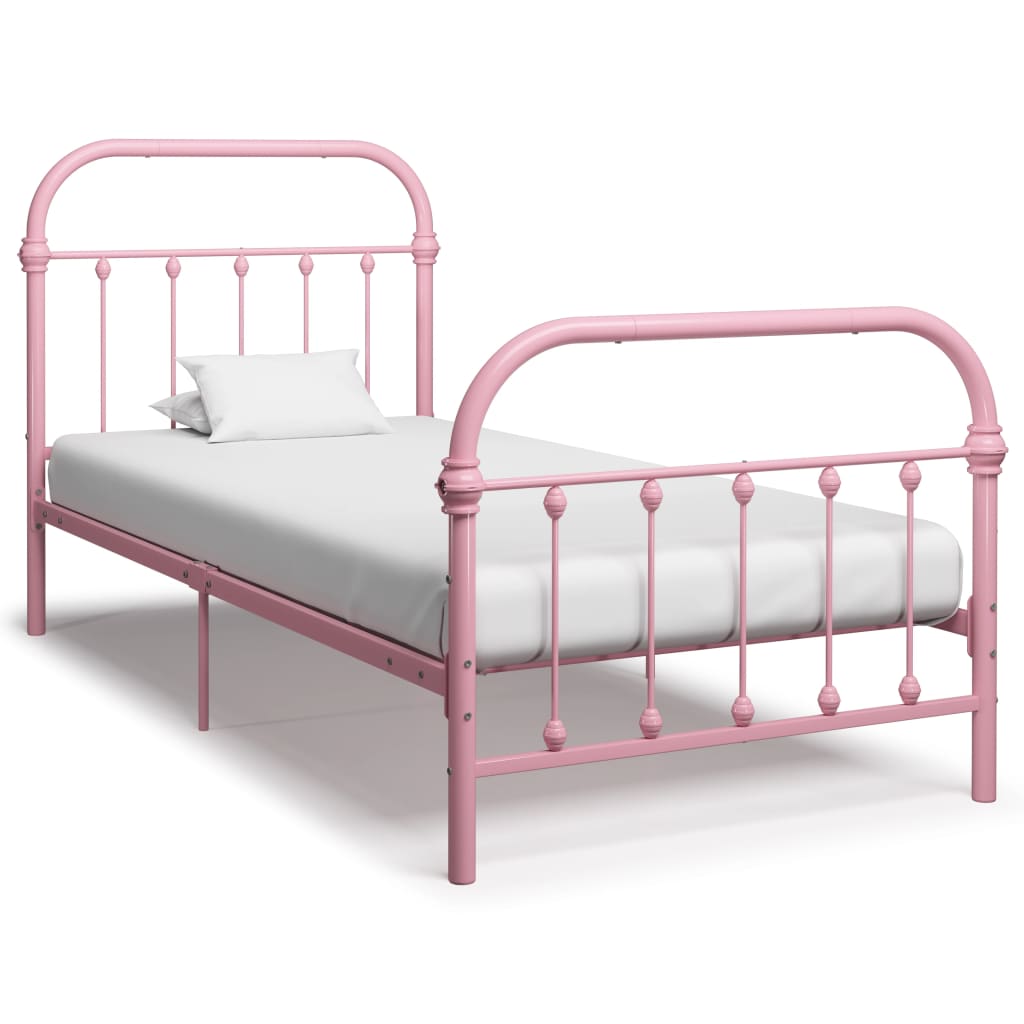 vidaXL Rám postele růžový kov 100 x 200 cm